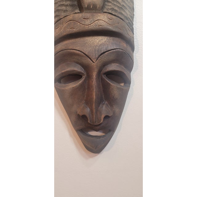 Pair of Hand Carved Wooden Tribal Face Mask Folk Art For Sale - Image 12 of 16