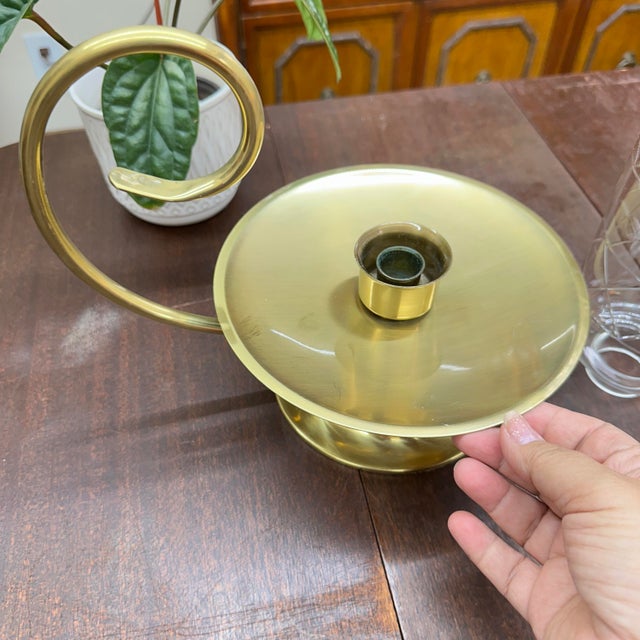 Late 20th Century Large Balwin Brass Candle Holder W/ Hurricane Glass For Sale - Image 5 of 18