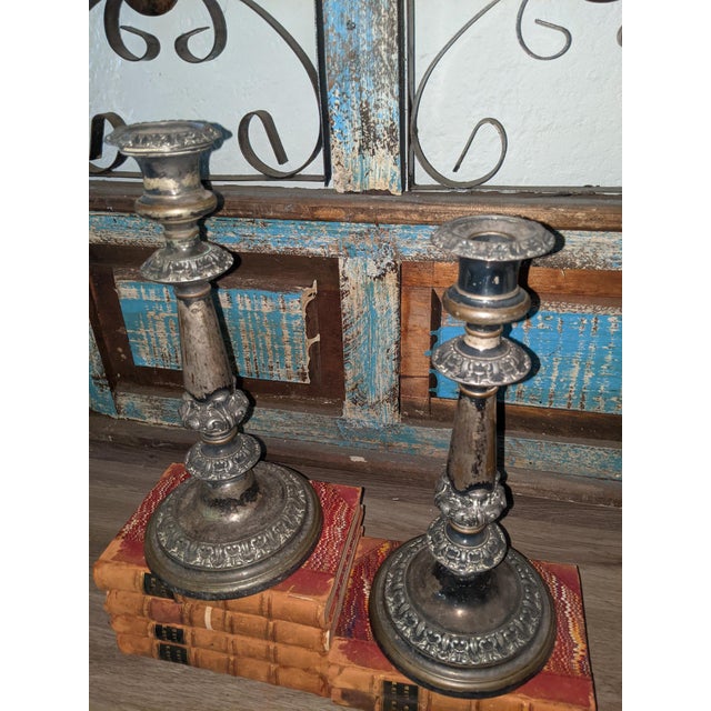 Pair of Antique Victorian Rococo Revival Silverplate Candlesticks, 12 Inches Tall For Sale - Image 13 of 18