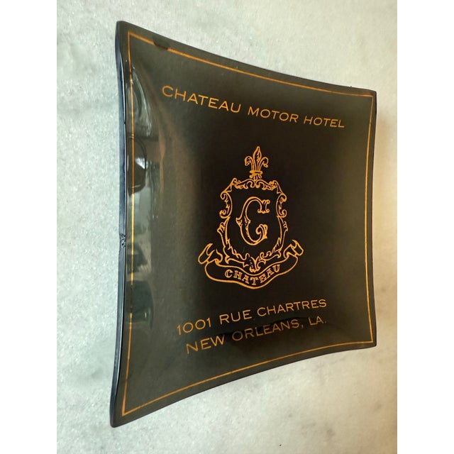 Vintage Chateau Motor Hotel New Orleans Smokey Glass Dish For Sale - Image 4 of 10