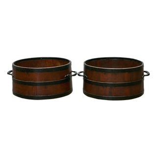 Pair of Antique English Bushel Measures with Iron Bands, Rustic Decor For Sale