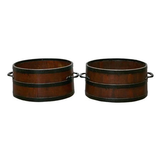 Pair of Antique English Bushel Measures with Iron Bands, Rustic Decor For Sale