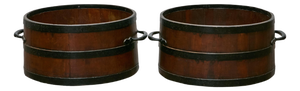 Pair of Antique English Bushel Measures with Iron Bands, Rustic Decor