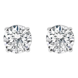 14K White Gold 3.0 Cttw Lab Grown Diamond Solitaire Stud Earrings, A Pair For Sale