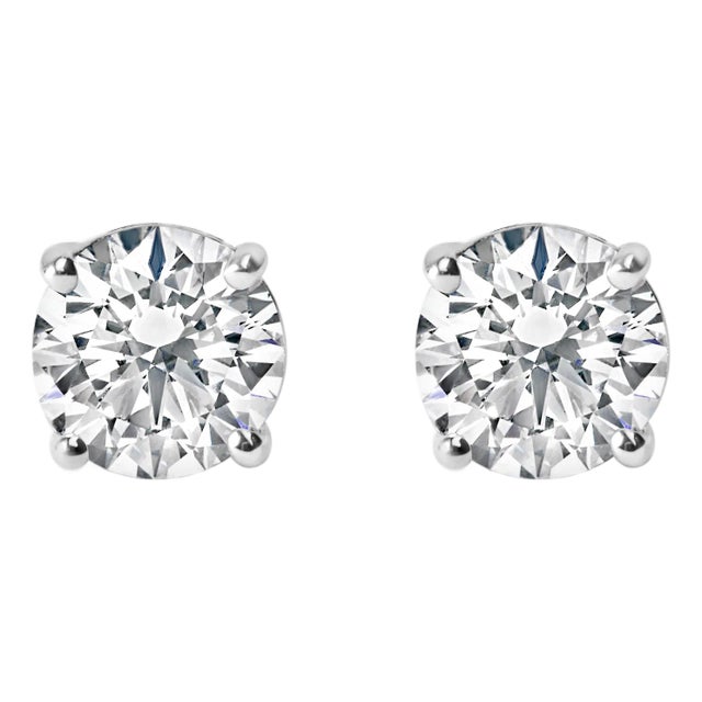 14K White Gold 3.0 Cttw Lab Grown Diamond Solitaire Stud Earrings, A Pair For Sale