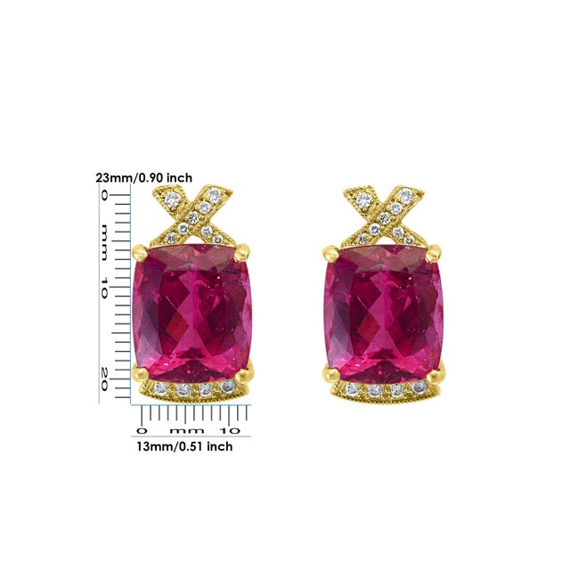 19 Carat Natural Pink Tourmaline & Diamond Cocktail Earring , 14K Yellow Gold , Very desirable color and quality. perfect...