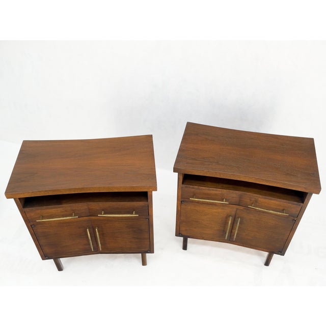 Pair of Walnut Solid Brass Pulls Mid-Century Modern Nightstands Cabinets MINT! For Sale - Image 11 of 13