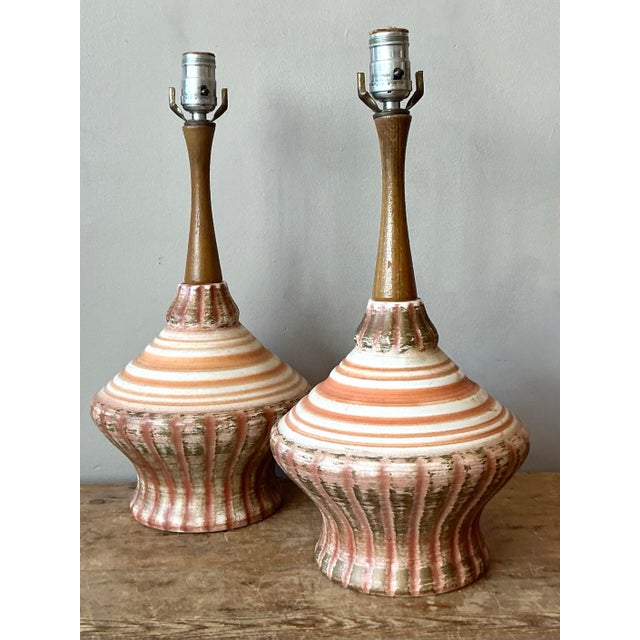 Vintage MCM Glazed Ceramic Lamps - A Pair For Sale - Image 9 of 10
