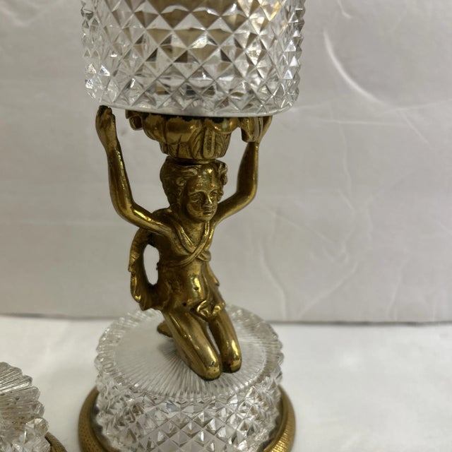 French Bronze and Crystal Diamond Pinpoint Pattern Smoke Set 2 Piece's For Sale - Image 3 of 12