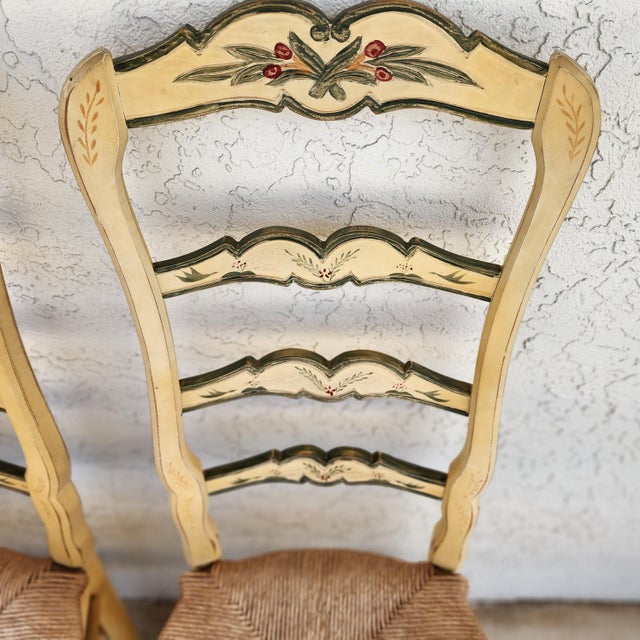 French Country Habersham French Country Dining Chairs Rush Hand Painted For Sale - Image 3 of 12