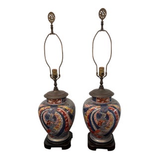 Pair of Late 19th Century Imari Ginger Jar Hand Painted Ceramic Lamps For Sale