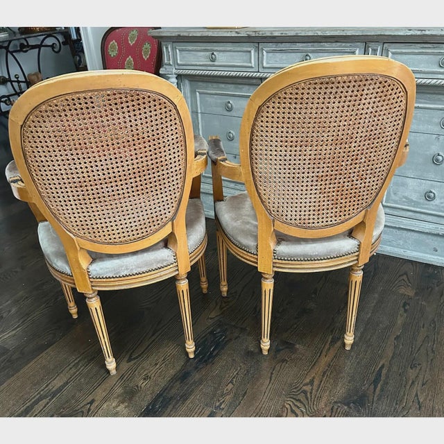 Pair Vintage Fratelli Boffi Italy Cane Back Arm Chairs For Sale - Image 4 of 9