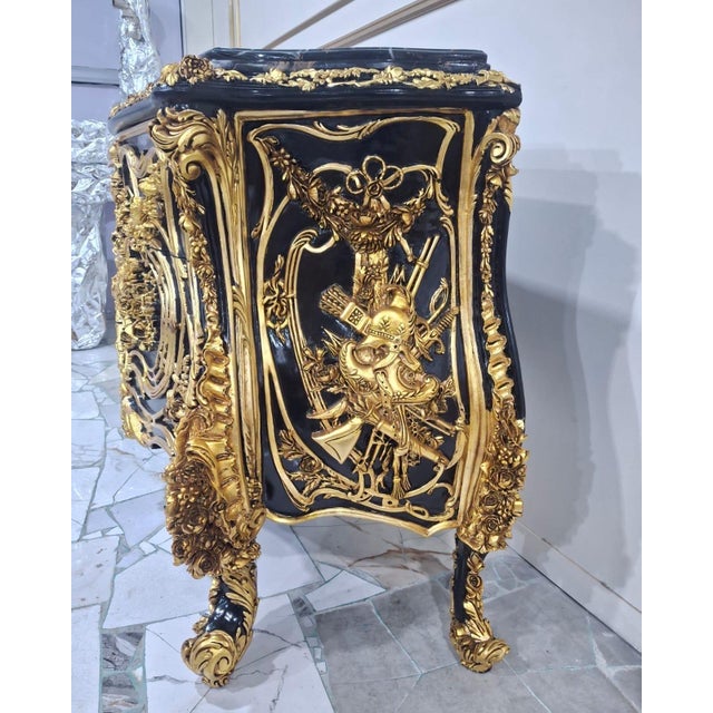 1960s Vintage Louis XV Style Bombe Chest Black Marble Top For Sale - Image 5 of 10