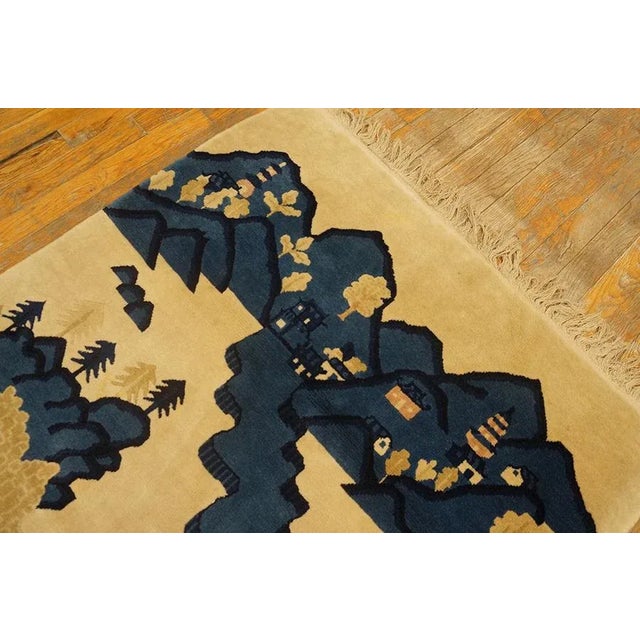 Beige 1930s Beige Blue Monumental Landscape Antique Chinese Bao Tou Rug 3'2" X5'0" Knotted Wool Carpet For Sale - Image 8 of 9
