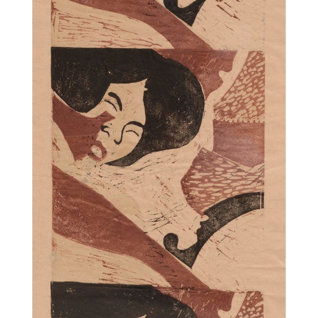 Pop Art Face of a Woman, Figurative Abstract Pop Art Woodcut Portrait on Handmade Paper by Paula Walzer For Sale - Image 3 of 6