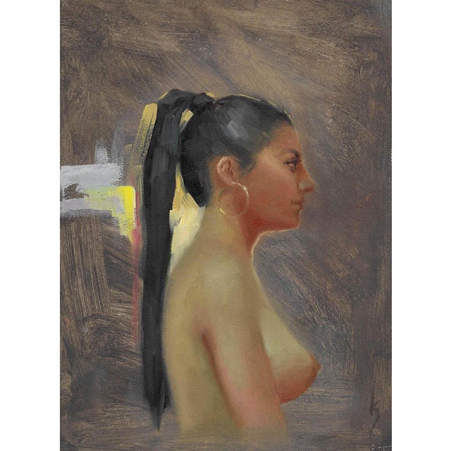 Carrying the Fire Within by Kirsten Savage | Oil on panel Portrait of a woman in profile. For Sale