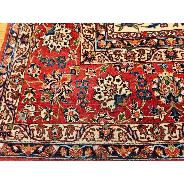 Persian Vintage Persian Isfahan Rug, Hand-Knotted Wool, Floral Pattern, Ivory & Red, 7x11 For Sale - Image 3 of 18