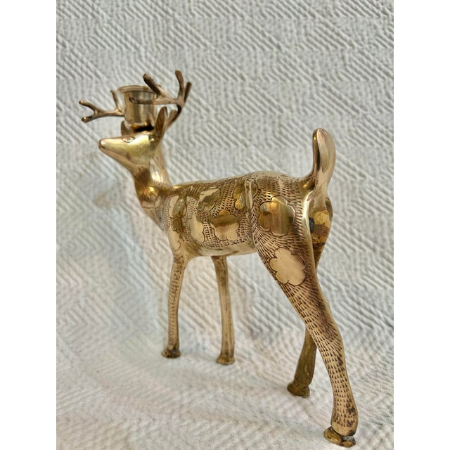 Mid 20th Century Cast Brass Reindeer Buck Candleholder For Sale - Image 4 of 10