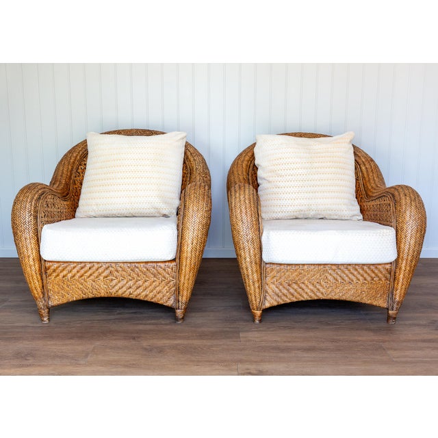 French Coastal Boho Bamboo and Rattan Conservatory Studio Armchairs, 1970s, Set of 2 For Sale - Image 12 of 18
