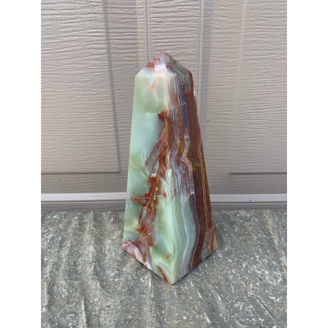 Grand Tour Onyx Marble Obelisk With Dramatic Green and Brown Veining For Sale - Image 3 of 8