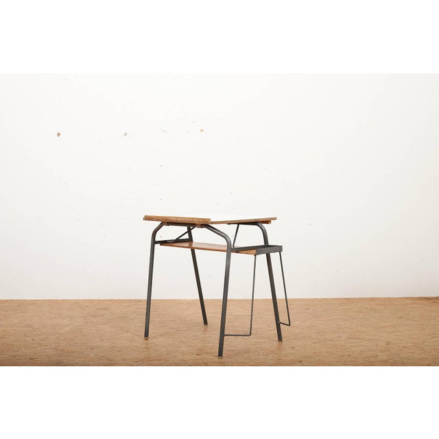 Green Lacquered Steel and Plywood Desk with Resin Tabletop, in Good conditions. Designed 1950 to 1959