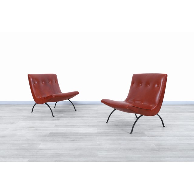 Mid-Century Modern Mid-Century Leather and Iron "Scoop" Lounge Chairs by Milo Baughman, 1950s For Sale - Image 3 of 13