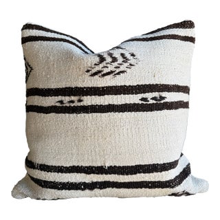 Vintage Turkish Hemp Rug Pillow With Down Insert 24" X 24" For Sale