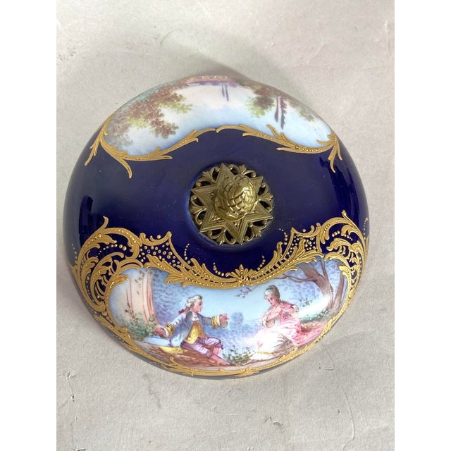 19thC Sevres Louis XVI Style Blue Porcelain Bronze Bowl Urn For Sale - Image 13 of 18