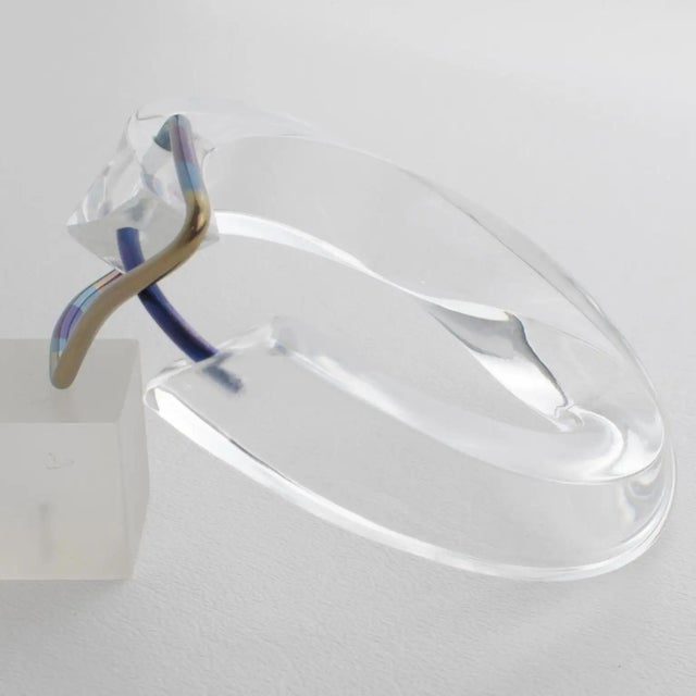 Mid-Century Modern Transparent Lucite Plexiglass Bangle Bracelet with Anodized Aluminum Belt Buckle For Sale - Image 3 of 15