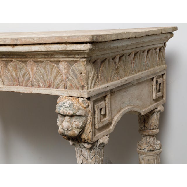 Italian 18th Century Console Table with Carved Lion Heads and Papyrus Capitals For Sale - Image 12 of 12