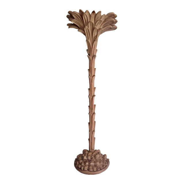Vintage Carved Cerused Wood Italian Palm Tree Roche Bobois Style Floor Lamp For Sale