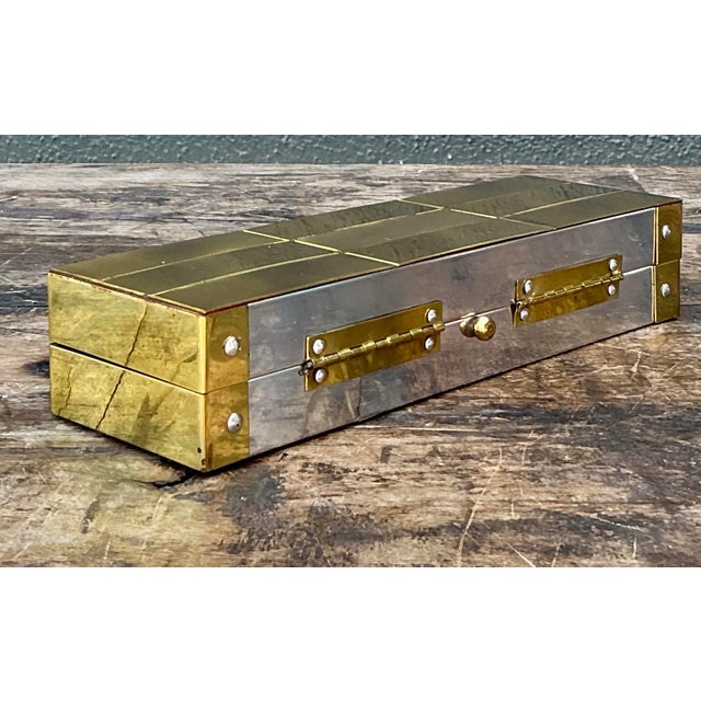Vintage Checkerboard Brass Box For Sale - Image 12 of 12