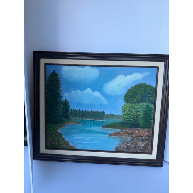 Traditional Signed Original 1992 Oil Landscape Painting by J. Brown in Original Wood Frame For Sale - Image 3 of 12