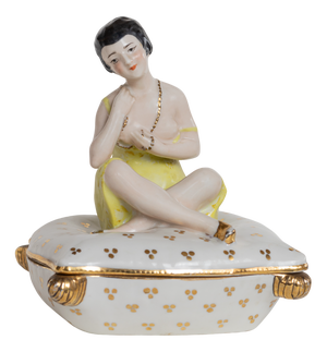 Art Deco Porcelain Powder Jewelry Box with Lady from Kosso, Germany, 1920s