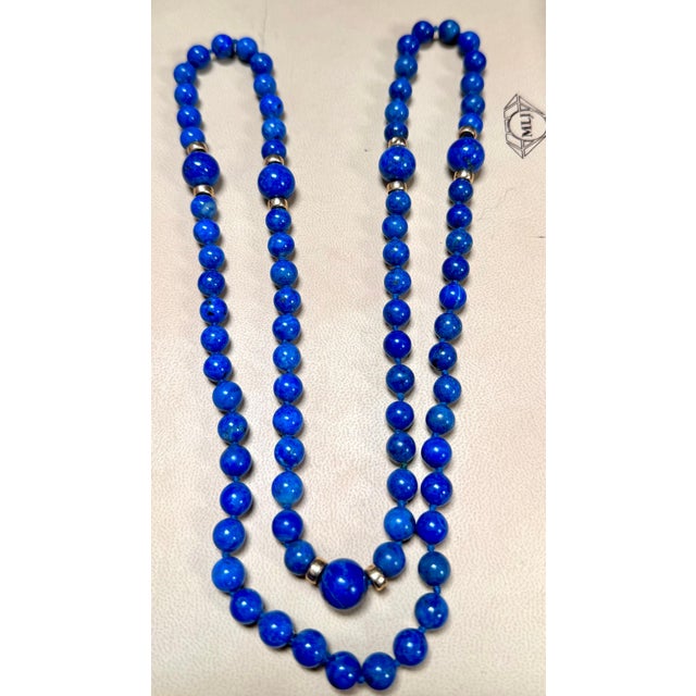 Vintage Lapis Lazuli Single Strand Necklace 14 Karat Roundel Yellow Gold , 32 Inch This marvelous vintage Lapis Lazuli...