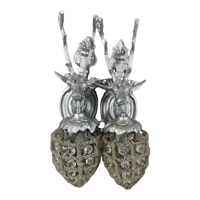 Late 20th French Louis XVI Silver Bronze Sconces/ Wall Lamps Pair For Sale