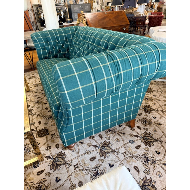 Green Plaid Chesterfield Oversized Loveseat Sofa For Sale In New York - Image 6 of 7