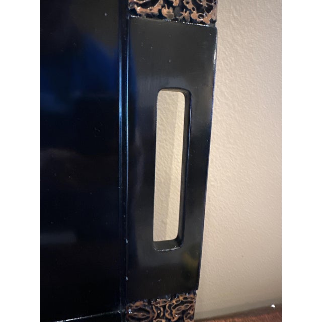 1980s Vintage Black Laquerware Tray With Walnut Top For Sale - Image 5 of 7
