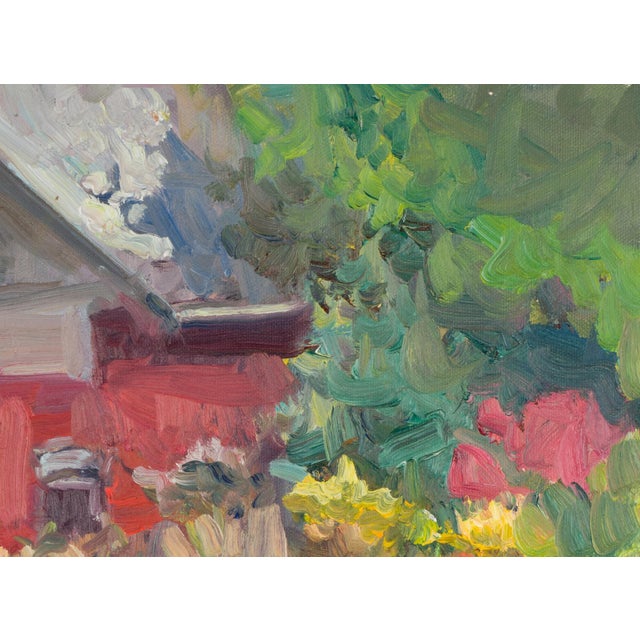 2000 - 2009 Garden House by Mikael Olson | Oil on board Painting of a house surrounded by a garden. For Sale - Image 5 of 5