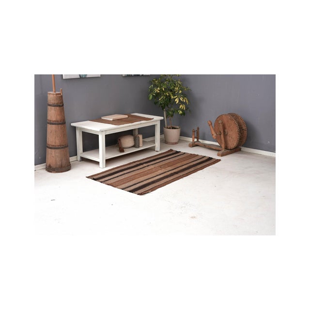 Striped Brown Vintage Small Kilim - 2`10″ X 5`4″ For Sale In Los Angeles - Image 6 of 6