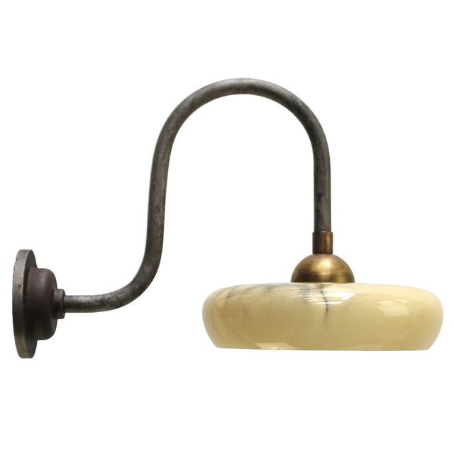 Cast Iron Wall Light with Yellow Marble Painted Glass Shade For Sale - Image 6 of 6