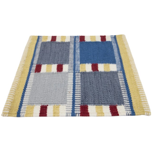 Modern Modern Swedish Style Handwoven Blue/Gray Custom Wool Rug For Sale - Image 3 of 6