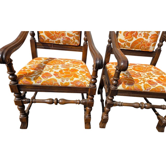 Ethan Allen 1970s Ethan Allen Jacobean Royal Charter Oak Dining Room Armchairs Gothic Pair For Sale - Image 4 of 14