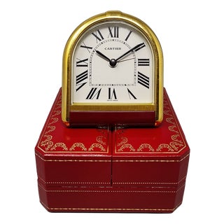 Romane 18k Gold Plated Travel and Desk Alarm Clock by Cartier, 1980s For Sale