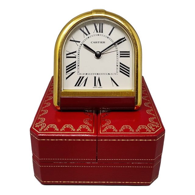 Romane 18k Gold Plated Travel and Desk Alarm Clock by Cartier, 1980s For Sale