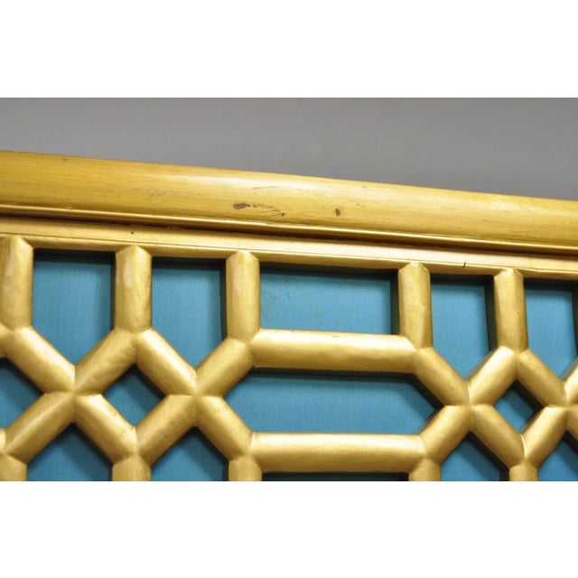 Gold Vintage Chinoiserie Lattice Fretwork 4 Panel Gold Folding Screen Room Divider For Sale - Image 8 of 18