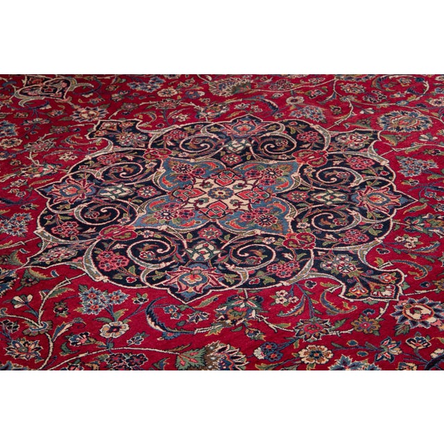Red 19th Century Antique Mohtasham Kashan Handmade Botanical Medallion Red Wool Rug For Sale - Image 8 of 10