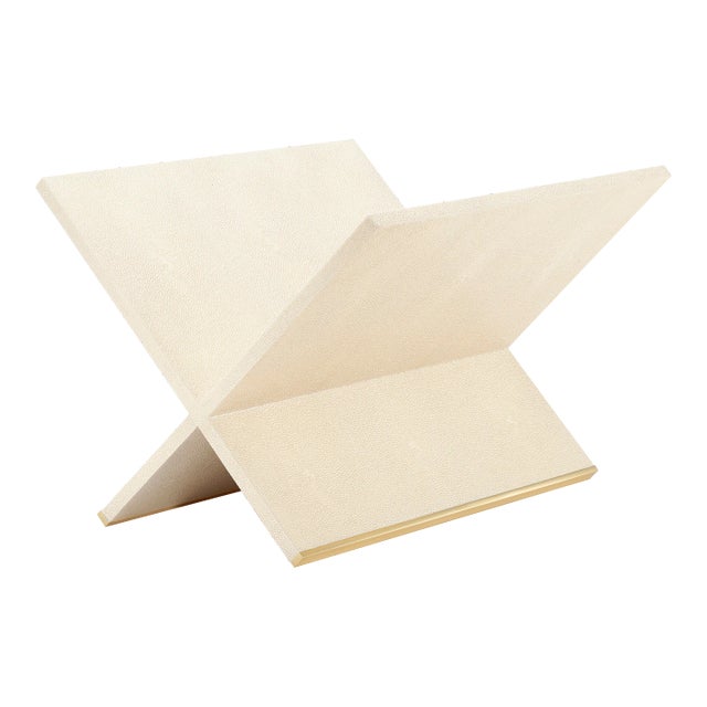 AERIN Faux Shagreen Magazine Rack, Cream For Sale