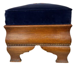 Antique Walnut Velvet and Needlepoint Monogrammed “H” Empire Footstool
