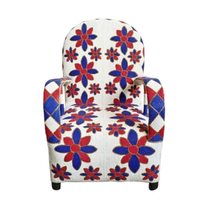 Blue, Red, & White Vintage Yoruba Beaded Chair